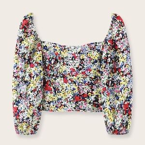 Floral Puff Sleeve Crop Top